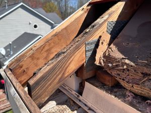 Roof truss weakened and damaged by the weight of a satellite dish.